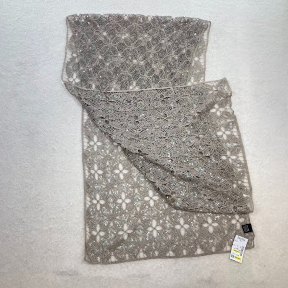 Crochet Scarf Taupe Subtle Gold Metallic Accent For Sparkle